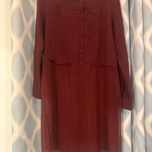 BCBGeneration Maroon Long Sleeve Blouse, w/sheer skirting, slits on sides